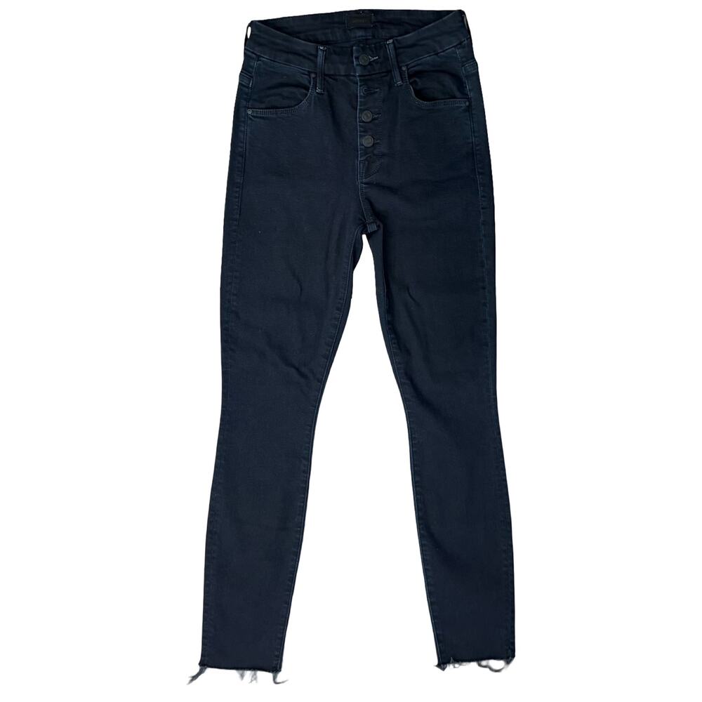 Mother Pixie Ankle Fray Holding Hands Dark Wash Button Fly Skinny Jeans size 24 - Picture 2 of 14